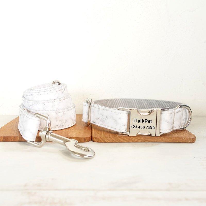 Marble White Personalized Dog Collar Set - iTalkPet