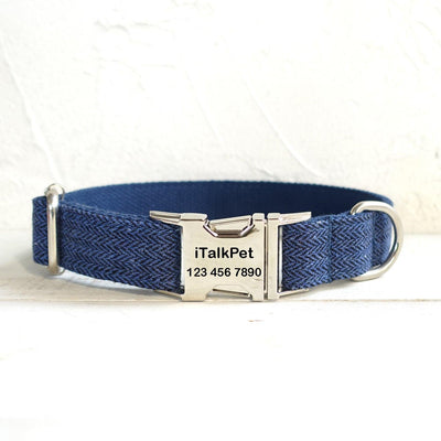 Navy Suit Personalized Dog Collar Set - iTalkPet