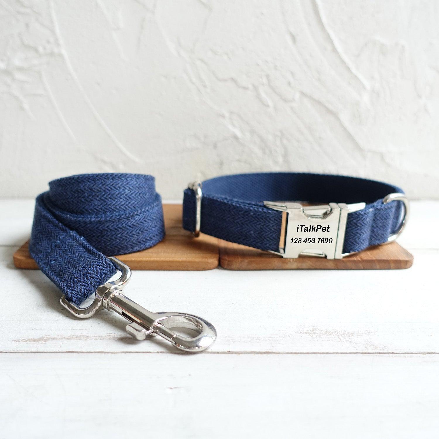 Navy Suit Personalized Dog Collar Set - iTalkPet