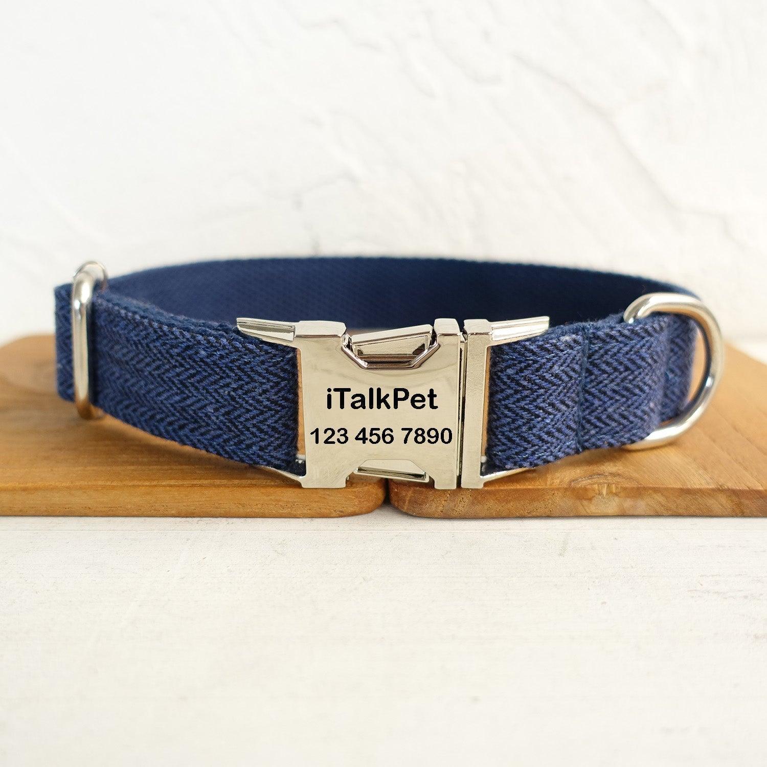 Navy Suit Personalized Dog Collar Set - iTalkPet
