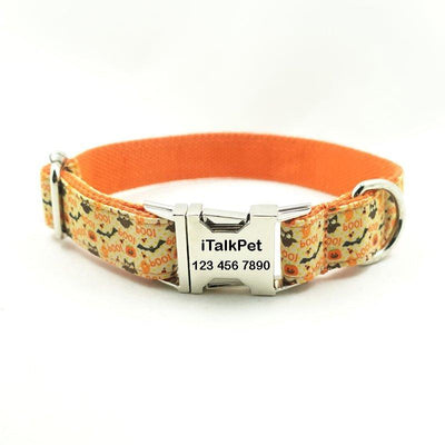 Orange Hallowen Personalized Dog Collar Set - iTalkPet