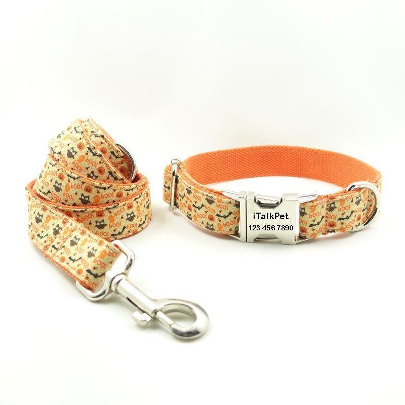 Orange Hallowen Personalized Dog Collar Set - iTalkPet