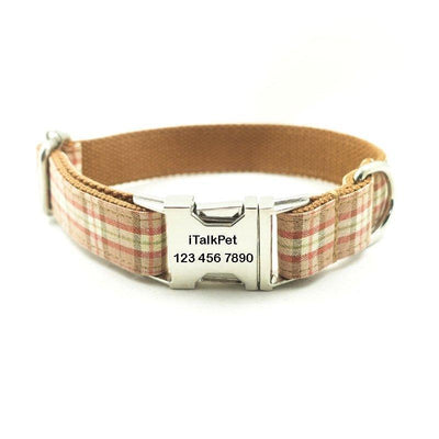 Orange Pink Plaid Personalized Dog Collar Set - iTalkPet