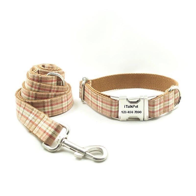 Orange Pink Plaid Personalized Dog Collar Set - iTalkPet