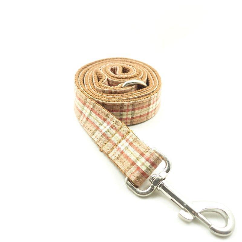 Orange Pink Plaid Personalized Dog Collar Set - iTalkPet
