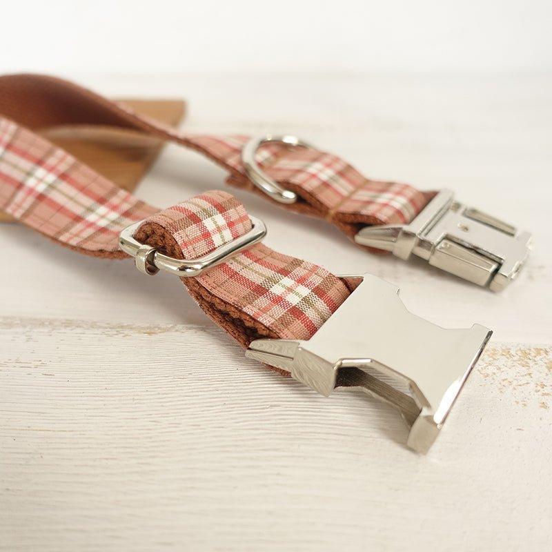 Orange Pink Plaid Personalized Dog Collar Set - iTalkPet