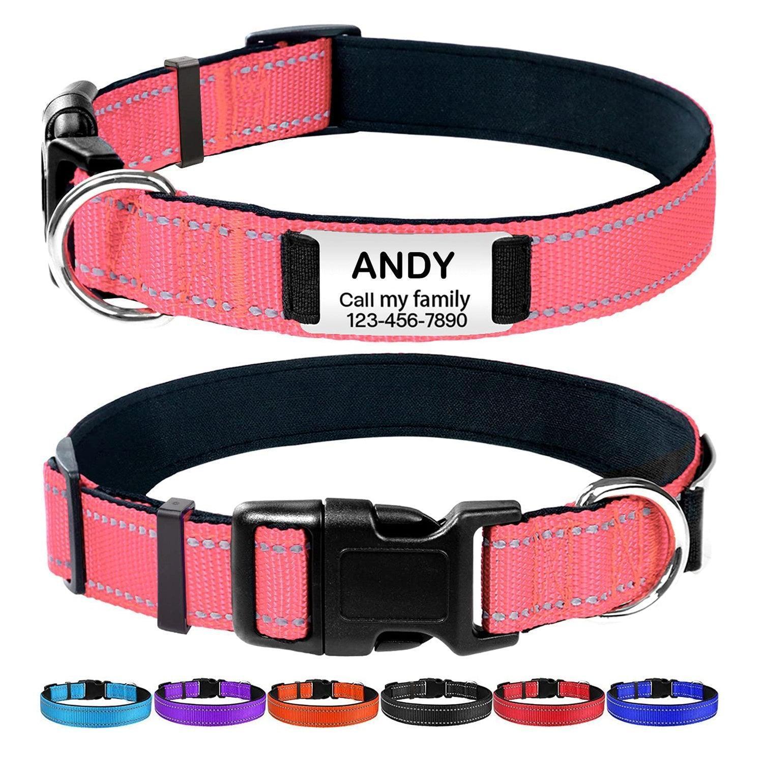 Personalized Dog Collar - Reflective Nylon Dog Collar with Engraved Name Plate - iTalkPet