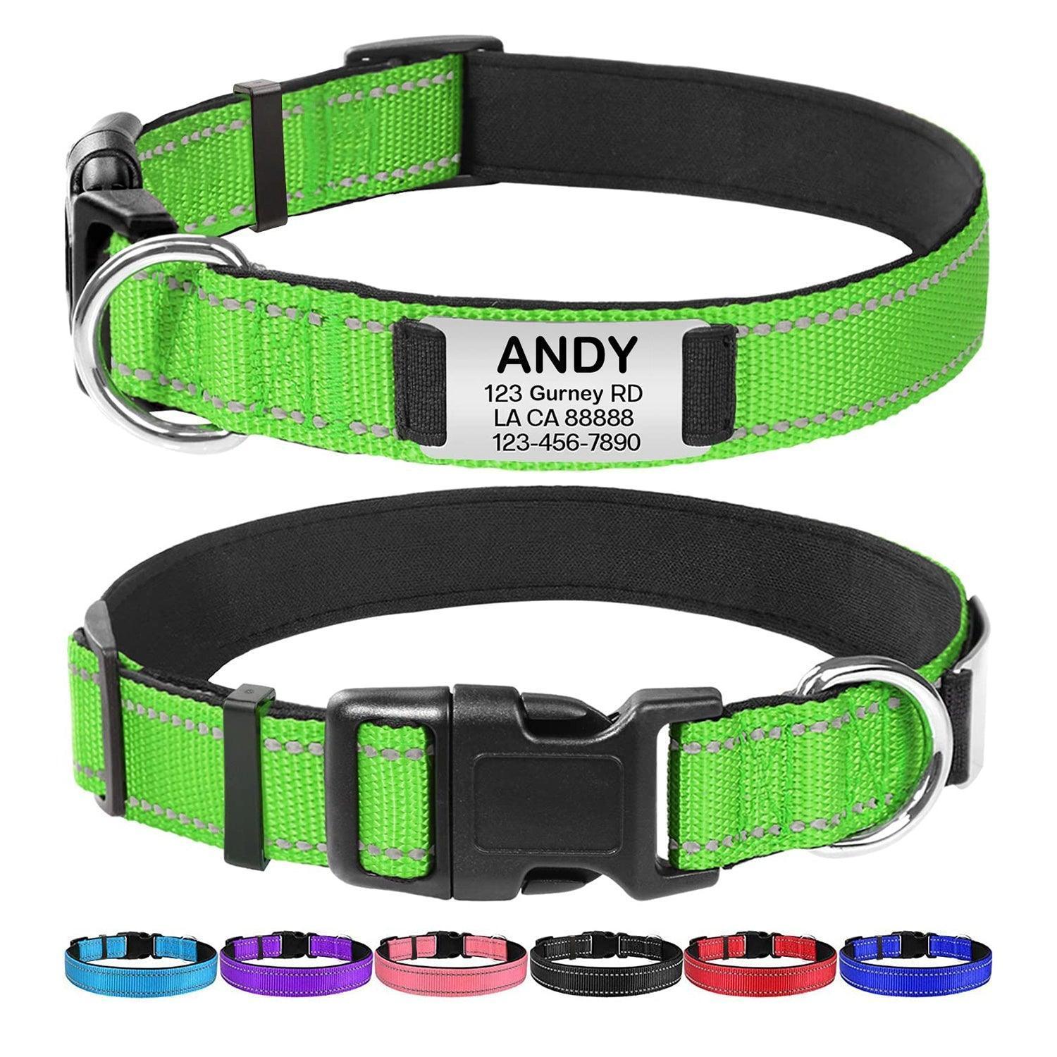 Personalized Dog Collar - Reflective Nylon Dog Collar with Engraved Name Plate - iTalkPet