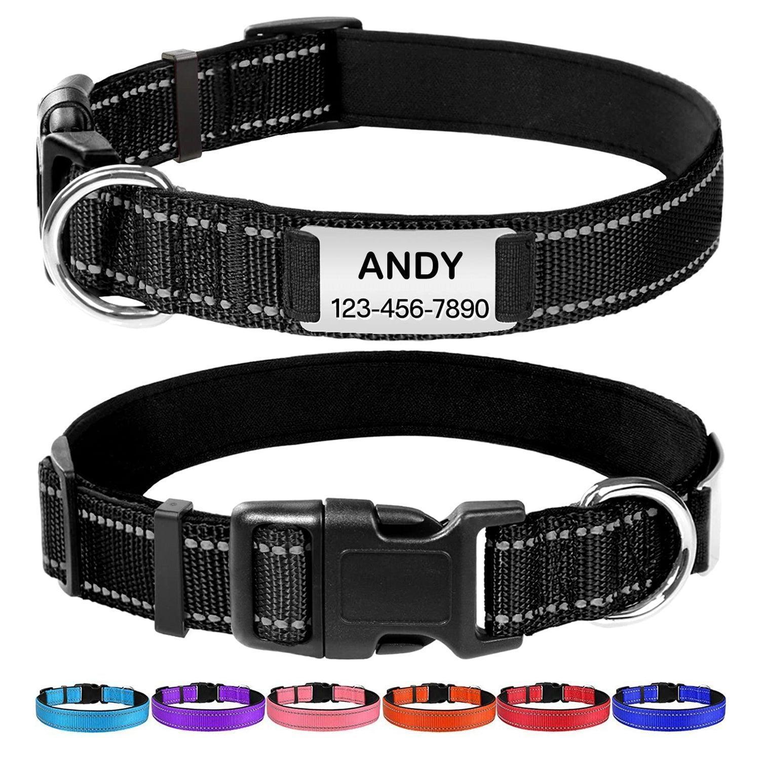 Personalized Dog Collar - Reflective Nylon Dog Collar with Engraved Name Plate - iTalkPet