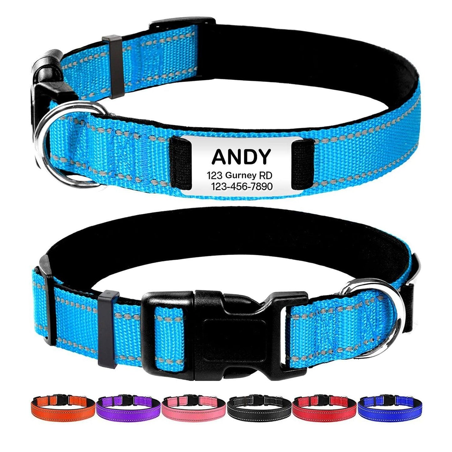 Personalized Dog Collar - Reflective Nylon Dog Collar with Engraved Name Plate - iTalkPet
