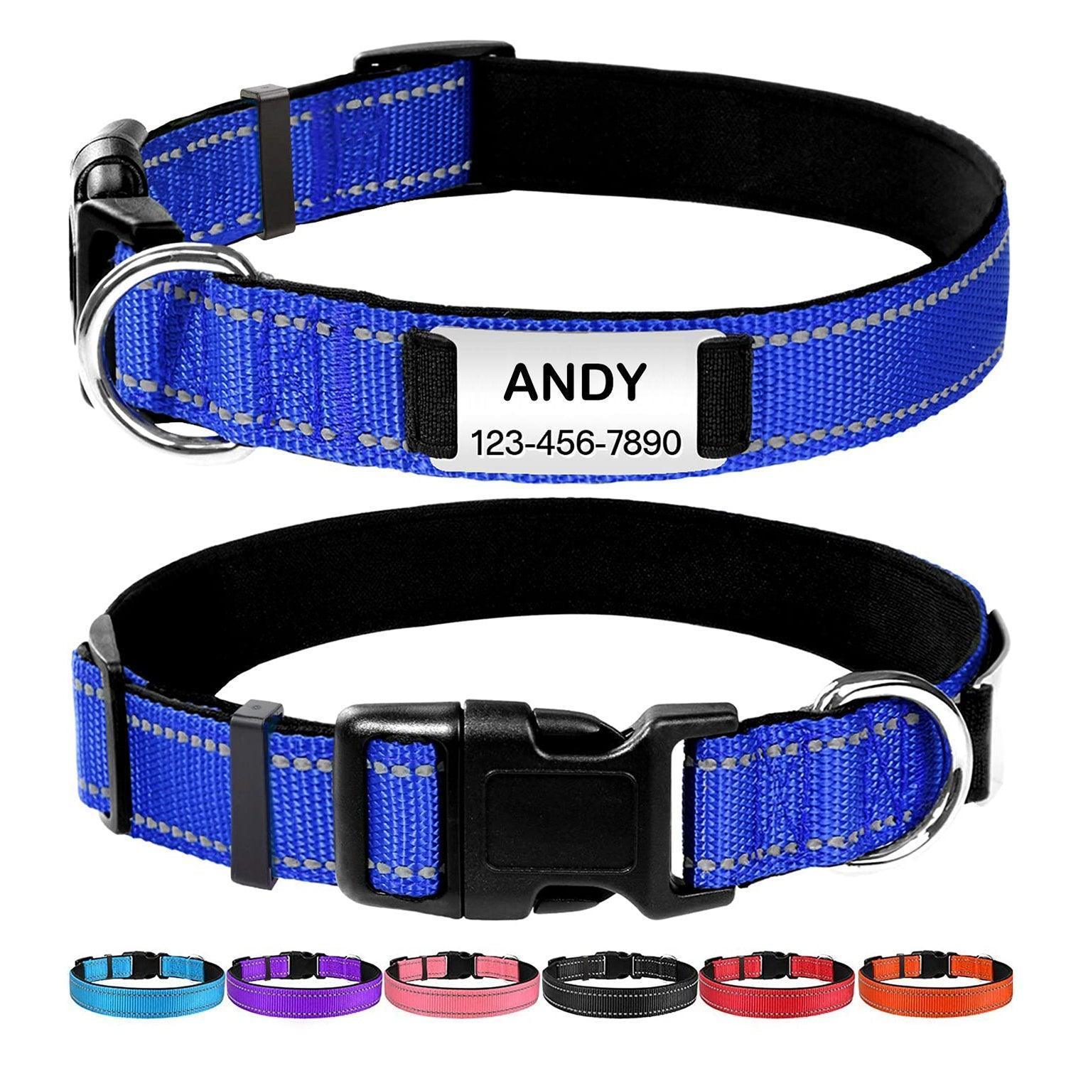 Personalized Dog Collar - Reflective Nylon Dog Collar with Engraved Name Plate - iTalkPet