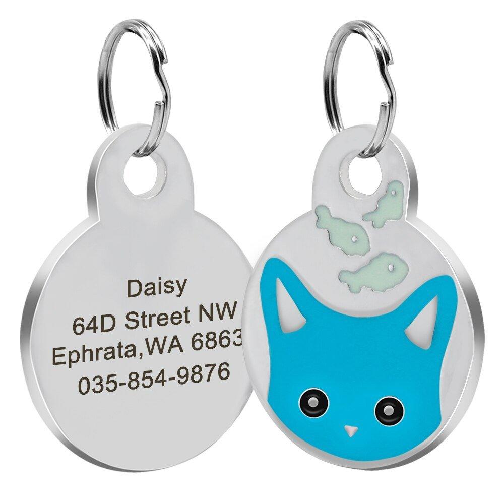 Personalized Round Tag Stainless Steel Custom Cat Engraved Name Tag - iTalkPet