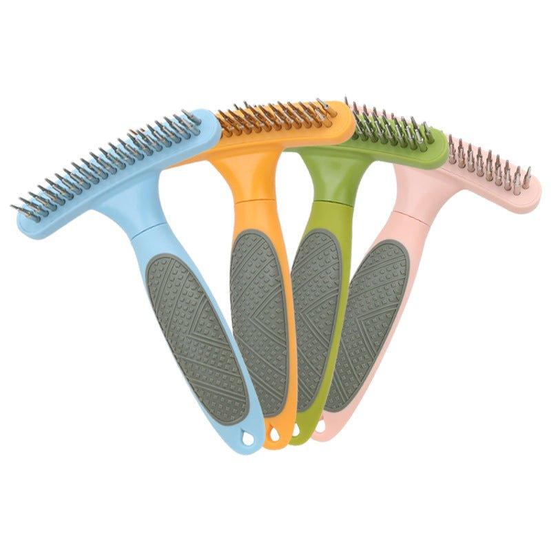 Pet Rake Comb Deshedding Dematting Brush - Double Row Stainless Steel Pins - iTalkPet