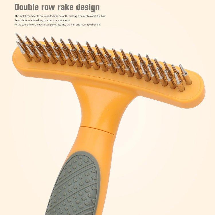 Pet Rake Comb Deshedding Dematting Brush - Double Row Stainless Steel Pins - iTalkPet