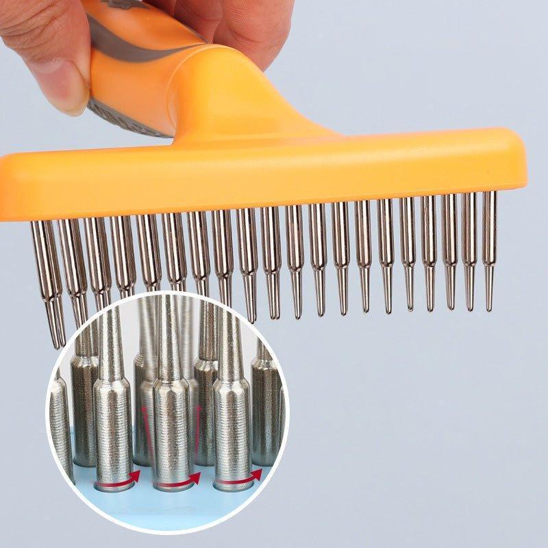 Pet Rake Comb Deshedding Dematting Brush - Double Row Stainless Steel Pins - iTalkPet