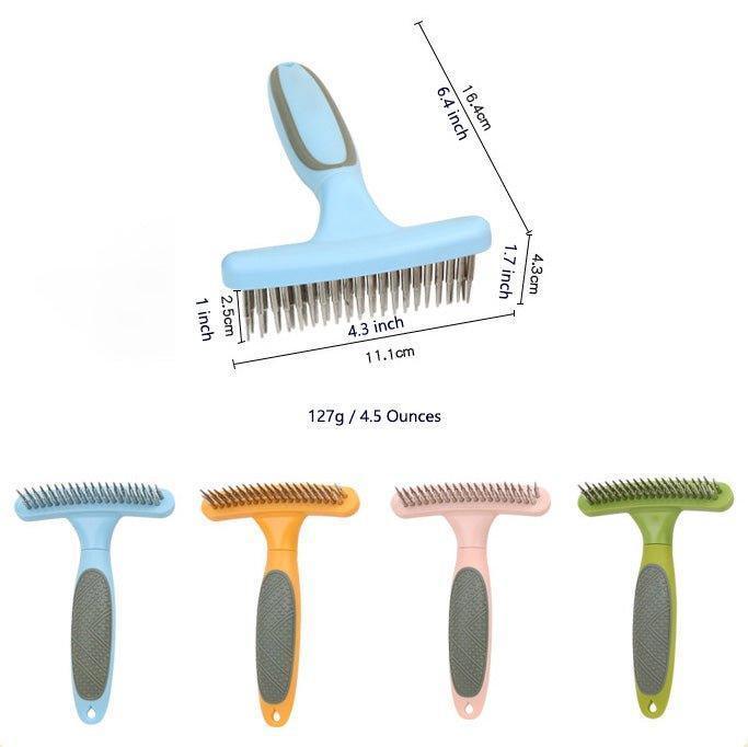 Pet Rake Comb Deshedding Dematting Brush - Double Row Stainless Steel Pins - iTalkPet