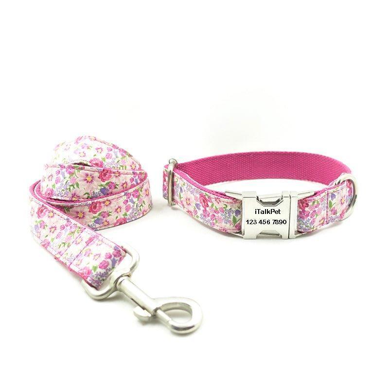 Pink Flower Personalized Dog Collar Set - iTalkPet