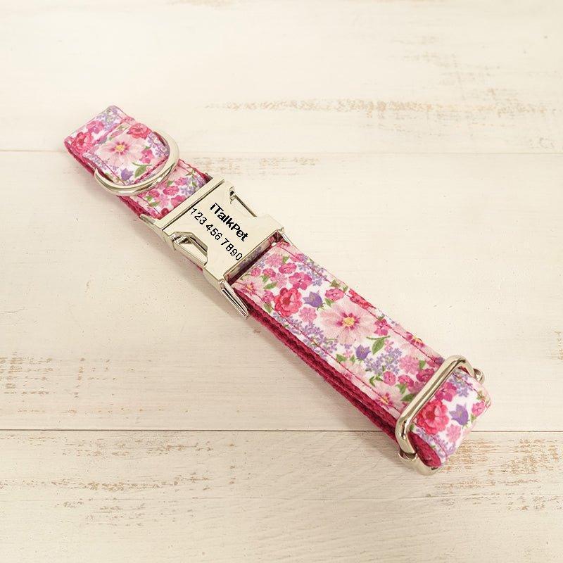 Pink Flower Personalized Dog Collar Set - iTalkPet