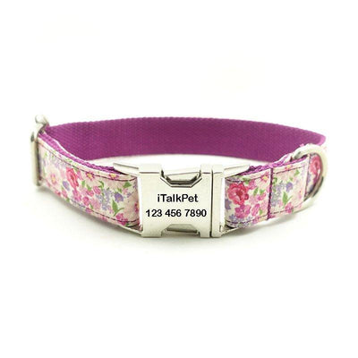Purple Flower Personalized Dog Collar Set - iTalkPet