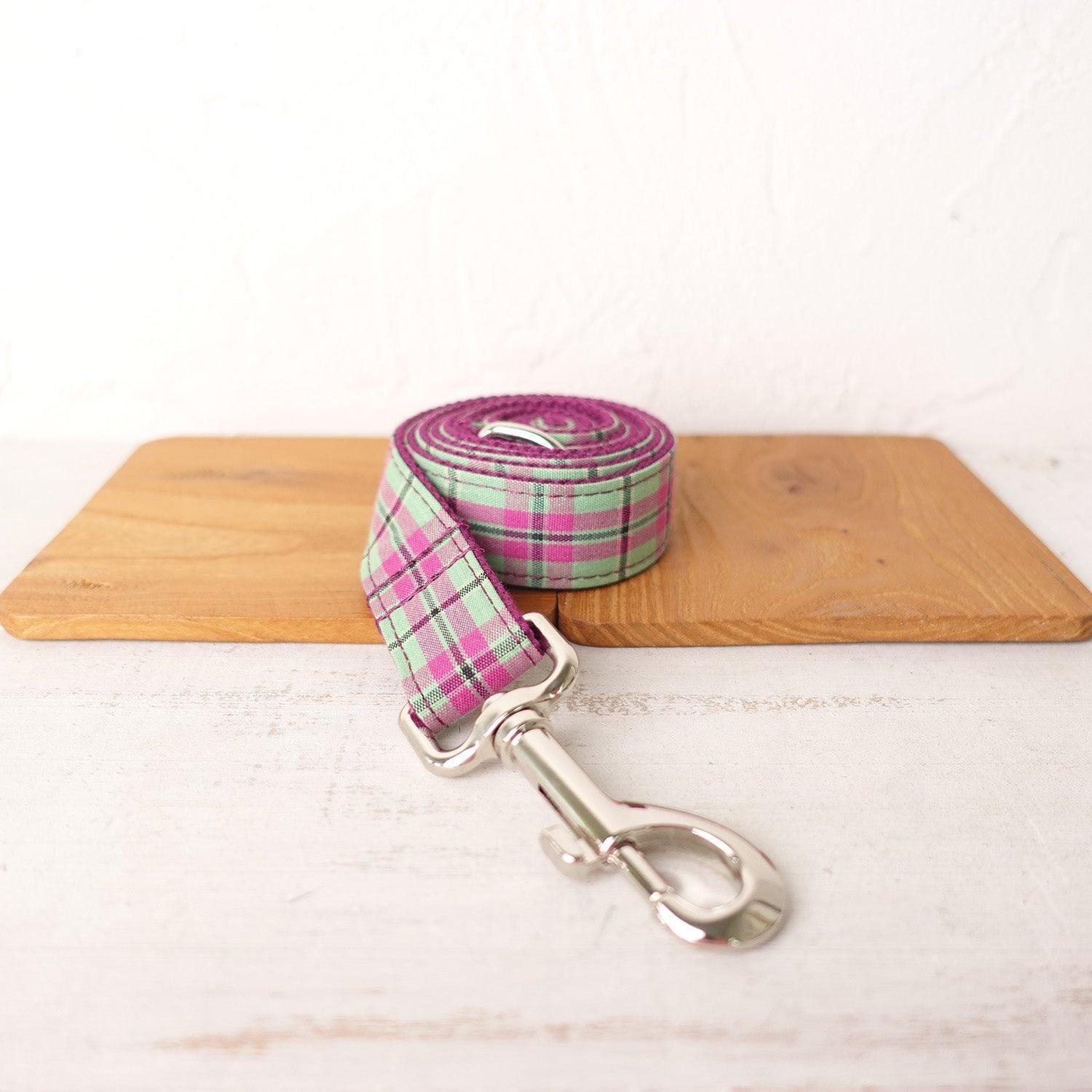 Purple Mint Plaid Personalized Dog Collar Set - iTalkPet
