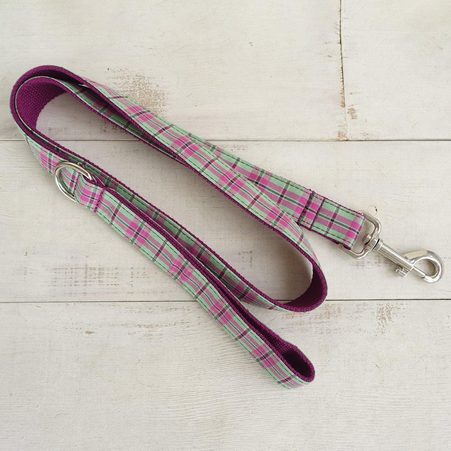 Purple Mint Plaid Personalized Dog Collar Set - iTalkPet