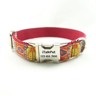 Red Bohemian Personalized Dog Collar Set - iTalkPet