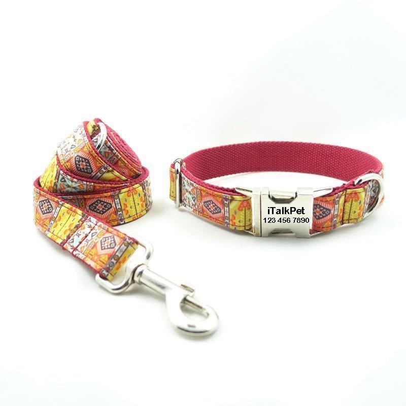 Red Bohemian Personalized Dog Collar Set - iTalkPet