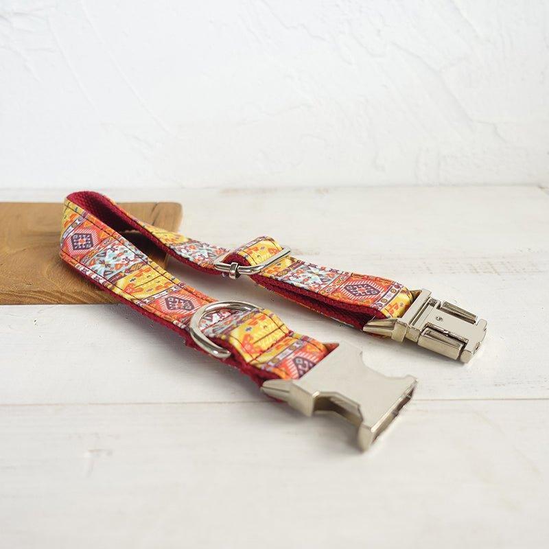 Red Bohemian Personalized Dog Collar Set - iTalkPet
