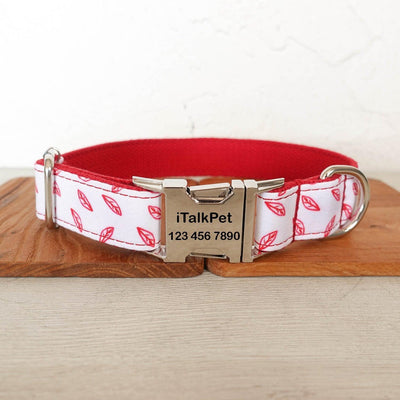 Red Leaf White Personalized Dog Collar Set - iTalkPet