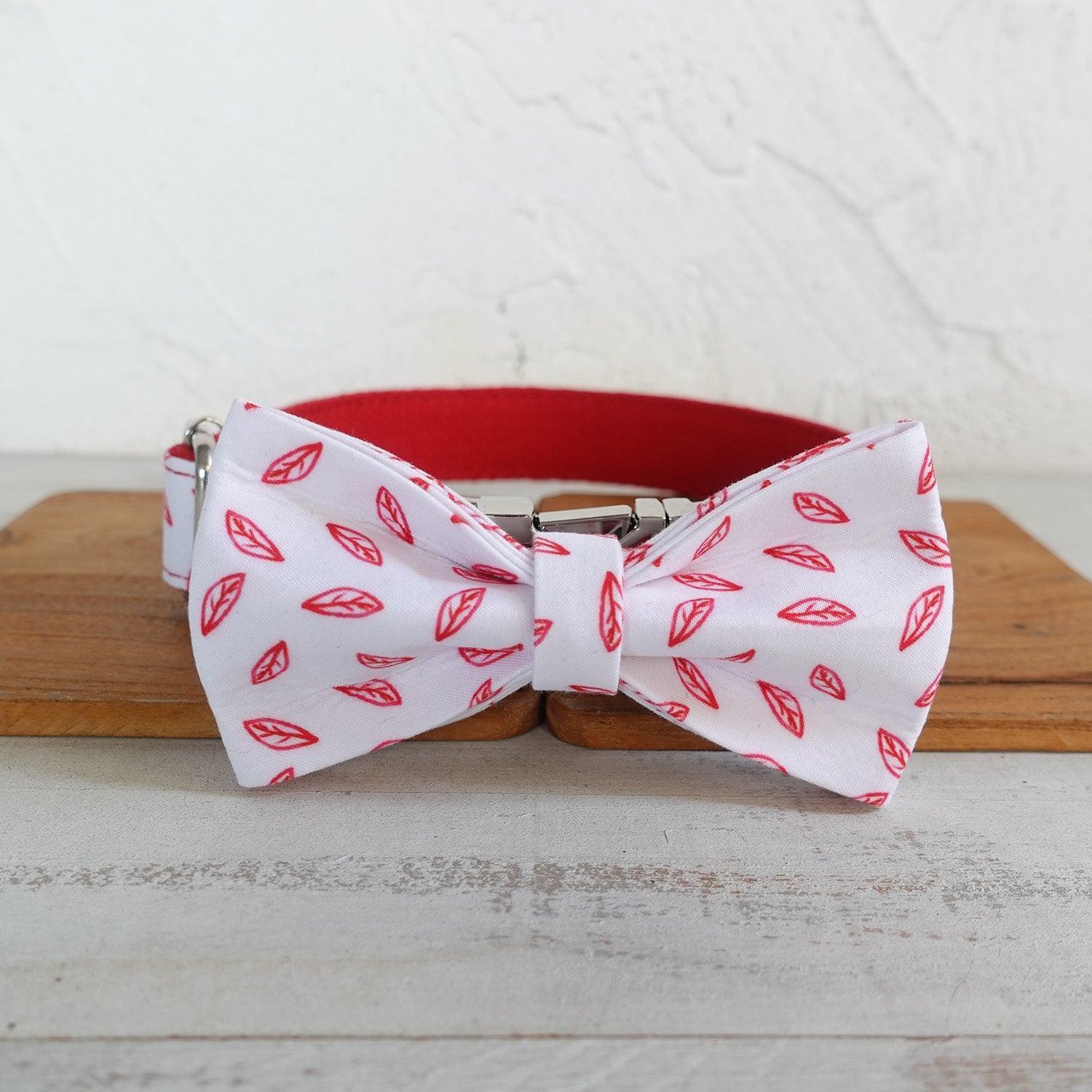 Red Leaf White Personalized Dog Collar Set - iTalkPet
