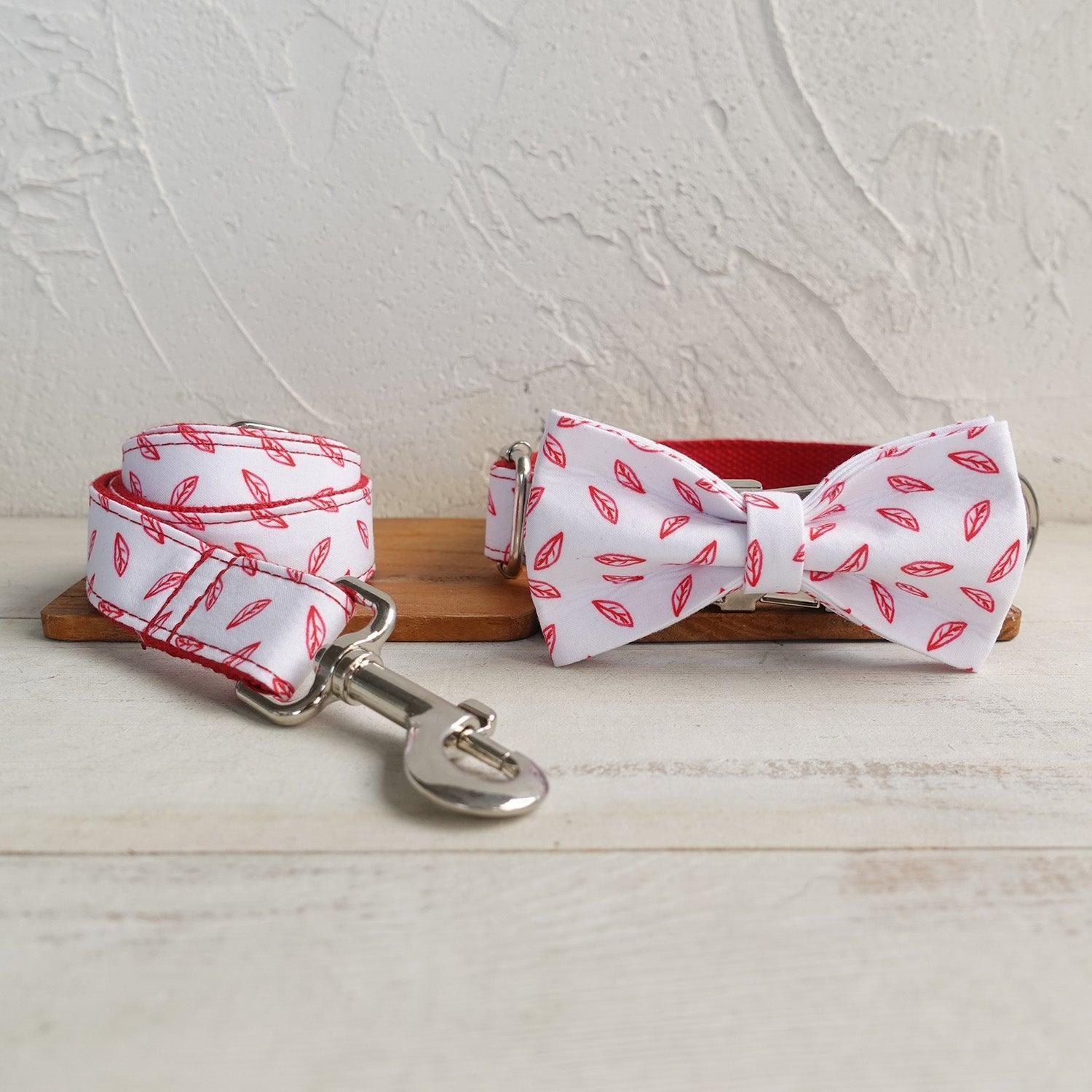 Red Leaf White Personalized Dog Collar Set - iTalkPet