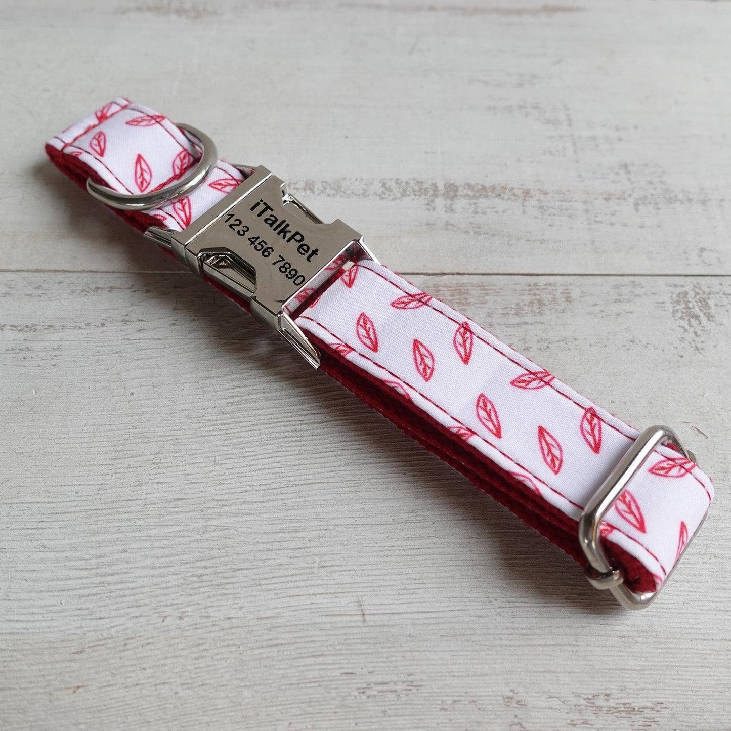 Red Leaf White Personalized Dog Collar Set - iTalkPet