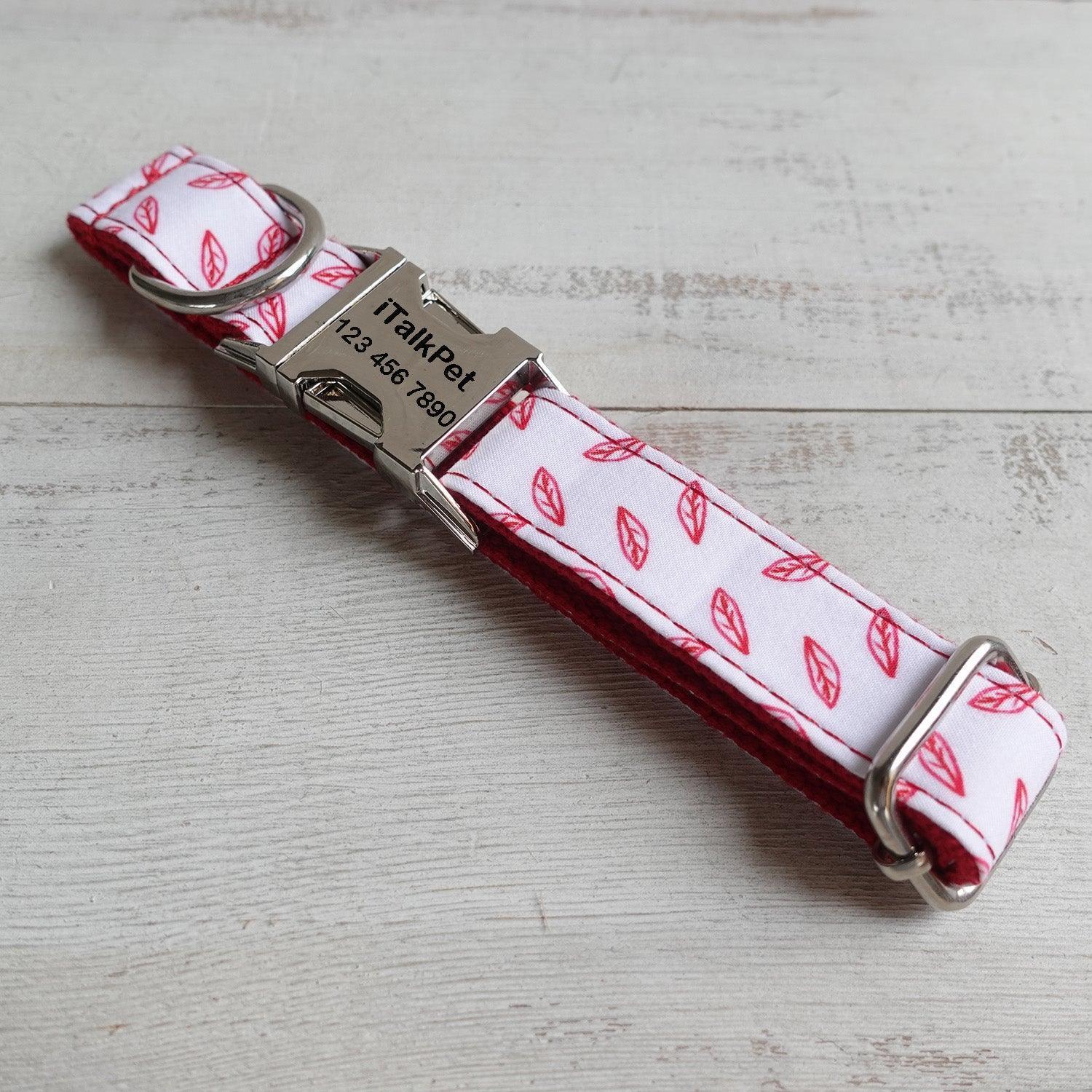 Red Leaf White Personalized Dog Collar Set - iTalkPet