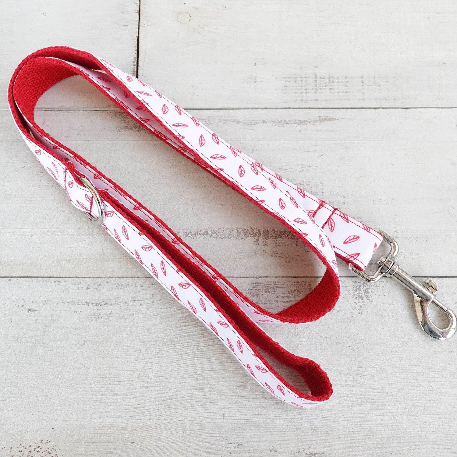 Red Leaf White Personalized Dog Collar Set - iTalkPet