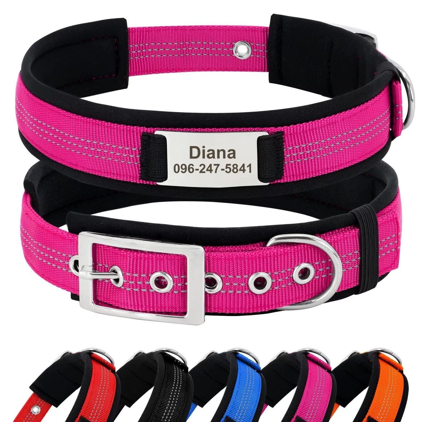 Reflective Engraved Nylon Dog Collar Personalized with Slide on ID Tag - iTalkPet