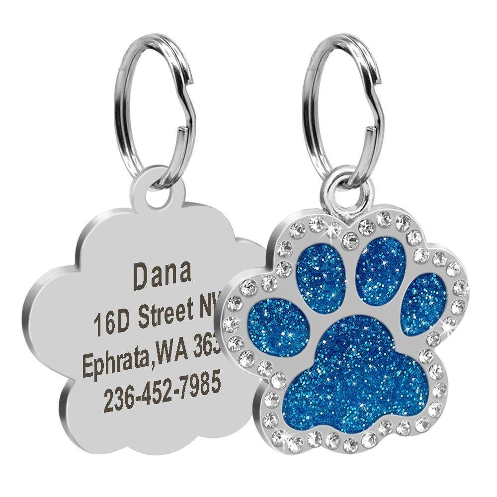 Rhinestone Paw Print Custom Pet ID Tags - Stainless Steel Personalized Engrave Dog ID Tag - iTalkPet