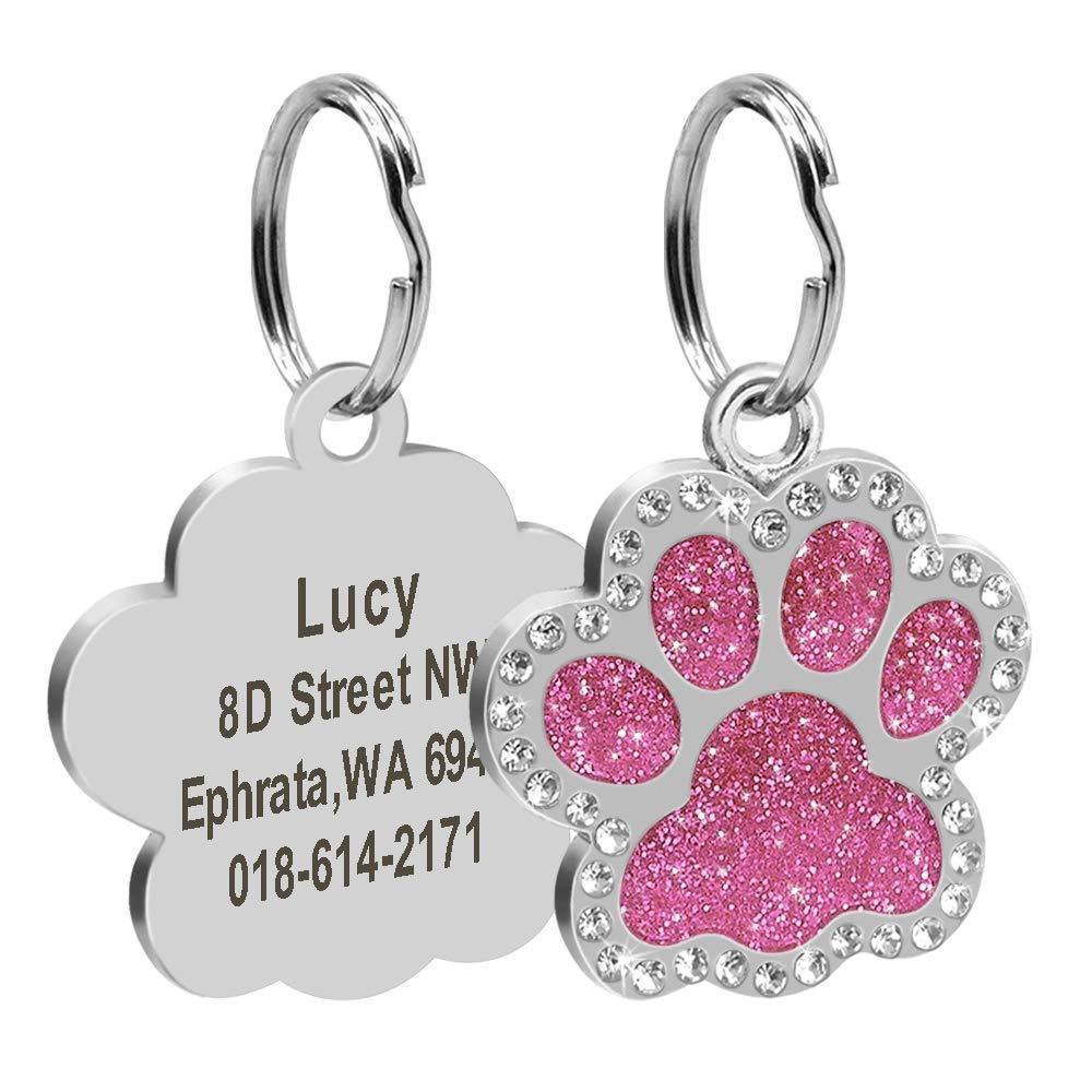 Rhinestone Paw Print Custom Pet ID Tags - Stainless Steel Personalized Engrave Dog ID Tag - iTalkPet