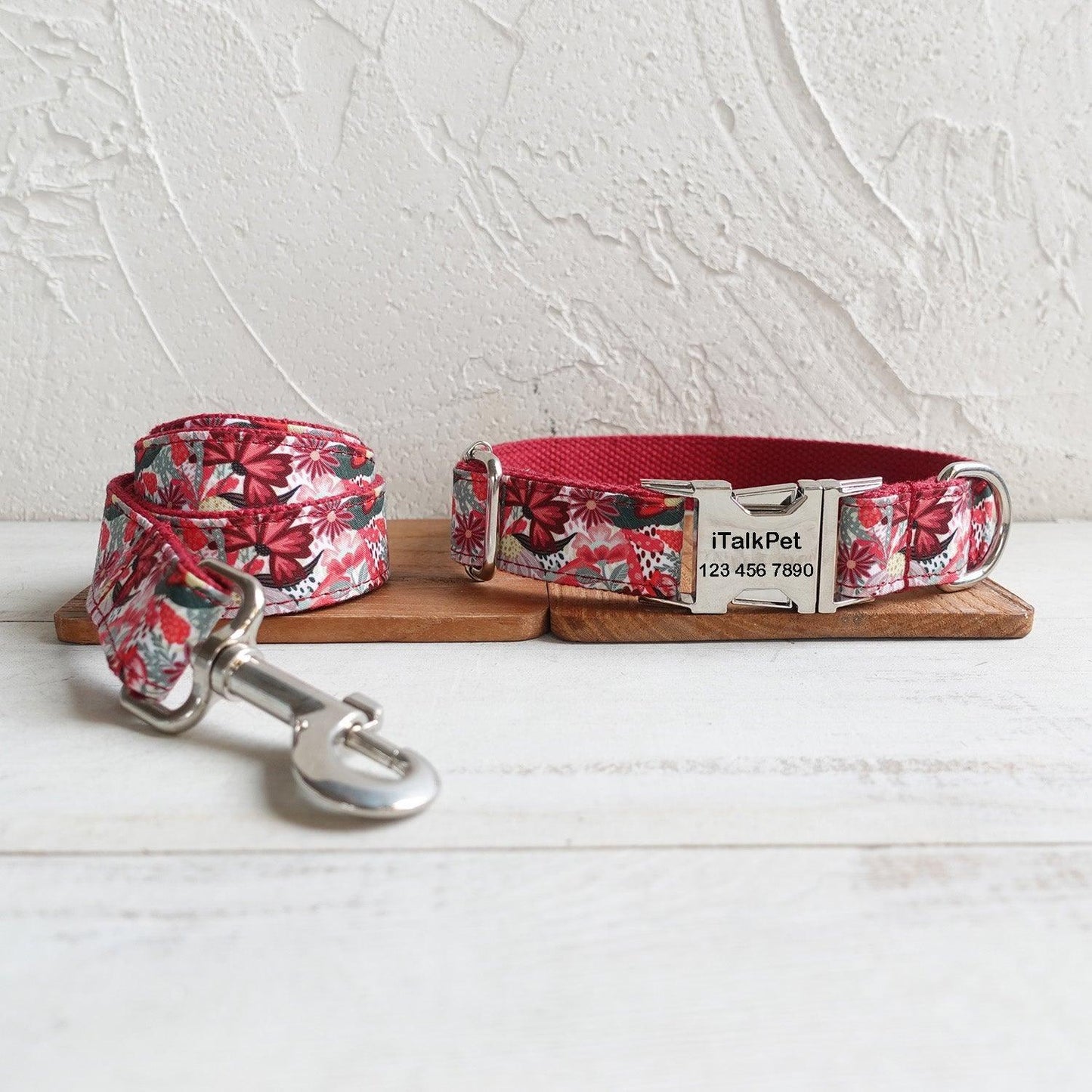 Rosa Red Personalized Dog Collar Set - iTalkPet