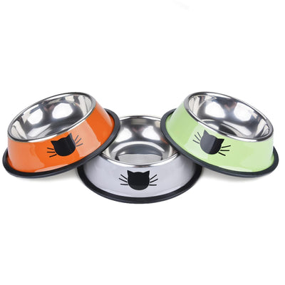 Set of 3 Stainless Steel Cat Food Water Bowl with Non-Slip Rubber Base - iTalkPet