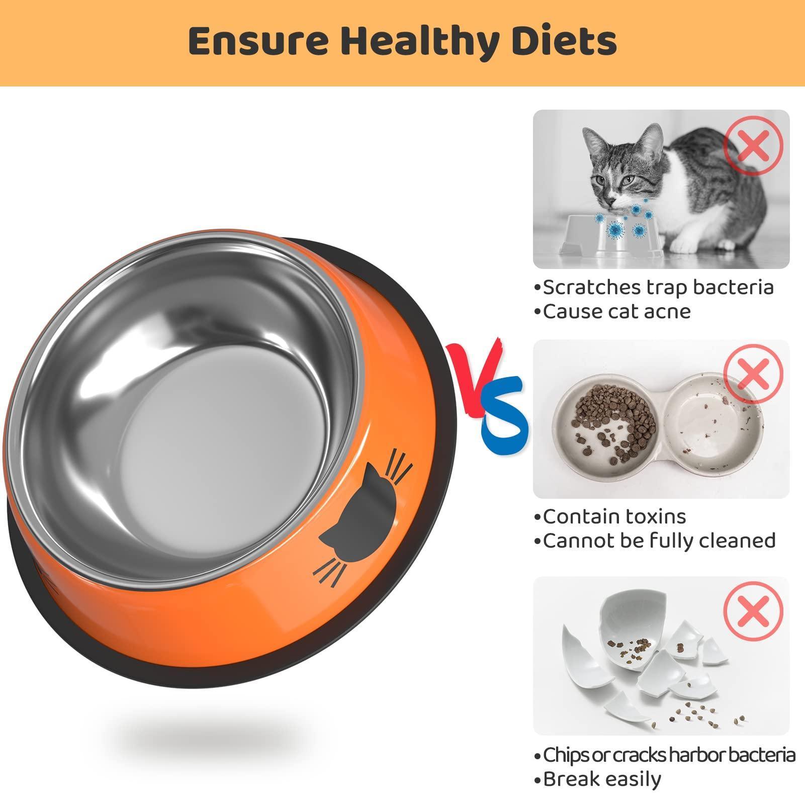 Set of 3 Stainless Steel Cat Food Water Bowl with Non-Slip Rubber Base - iTalkPet