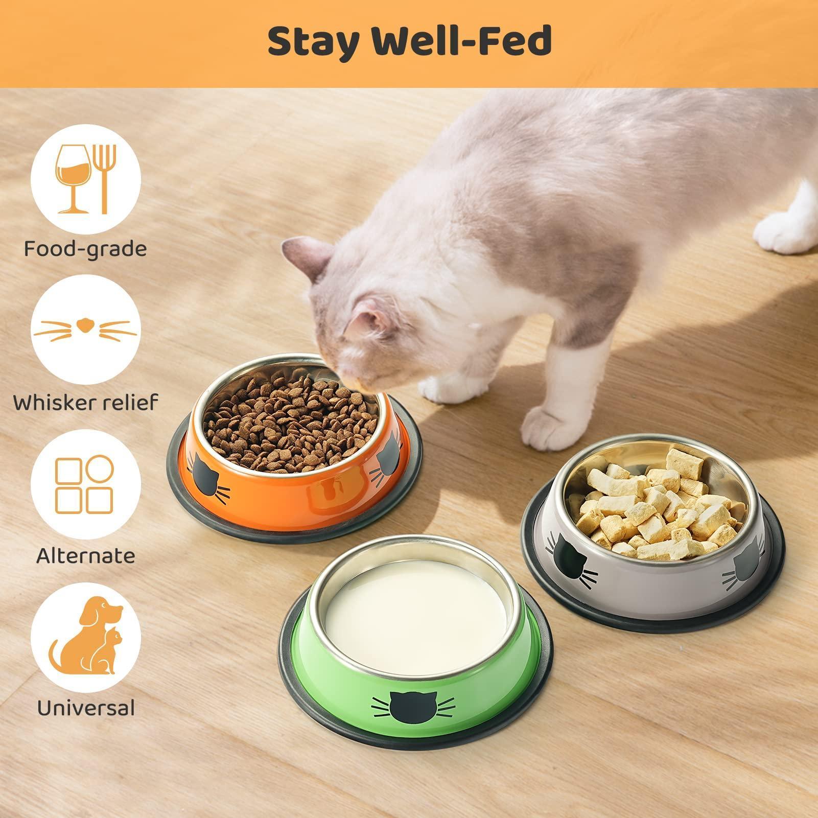 Set of 3 Stainless Steel Cat Food Water Bowl with Non-Slip Rubber Base - iTalkPet