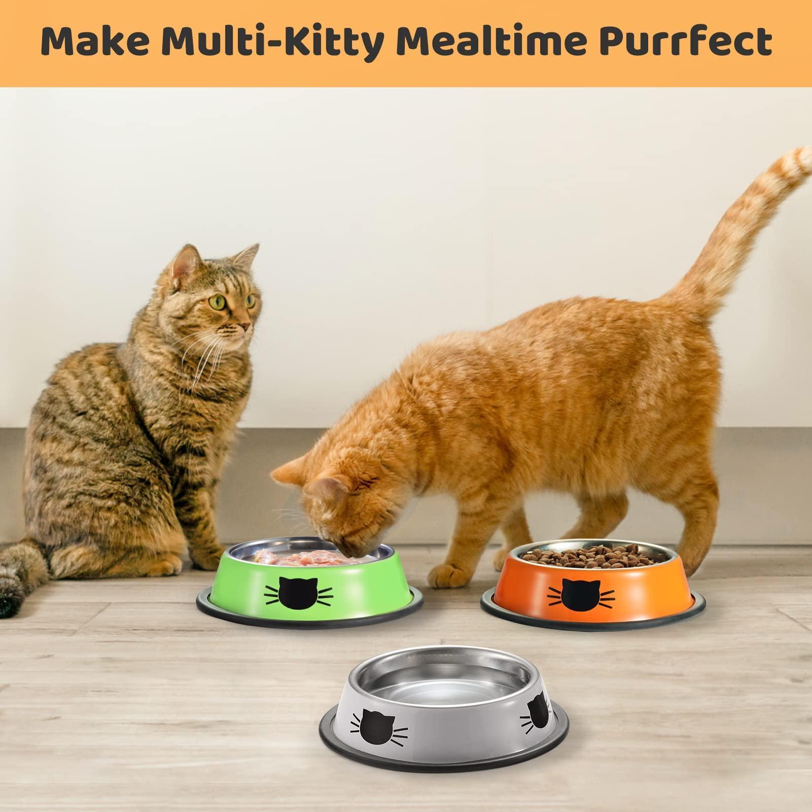 Set of 3 Stainless Steel Cat Food Water Bowl with Non-Slip Rubber Base - iTalkPet