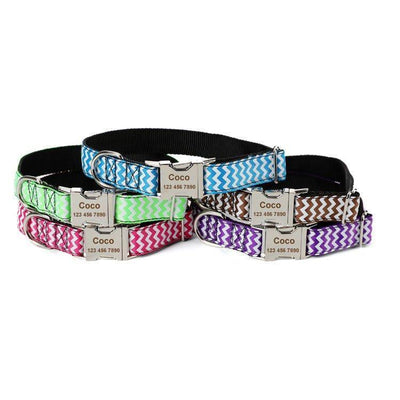 Stripe Personalized Nylon Dog Collar - Engraved Custom Pet Collars - iTalkPet