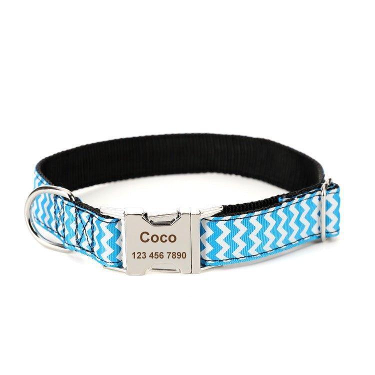 Stripe Personalized Nylon Dog Collar - Engraved Custom Pet Collars - iTalkPet