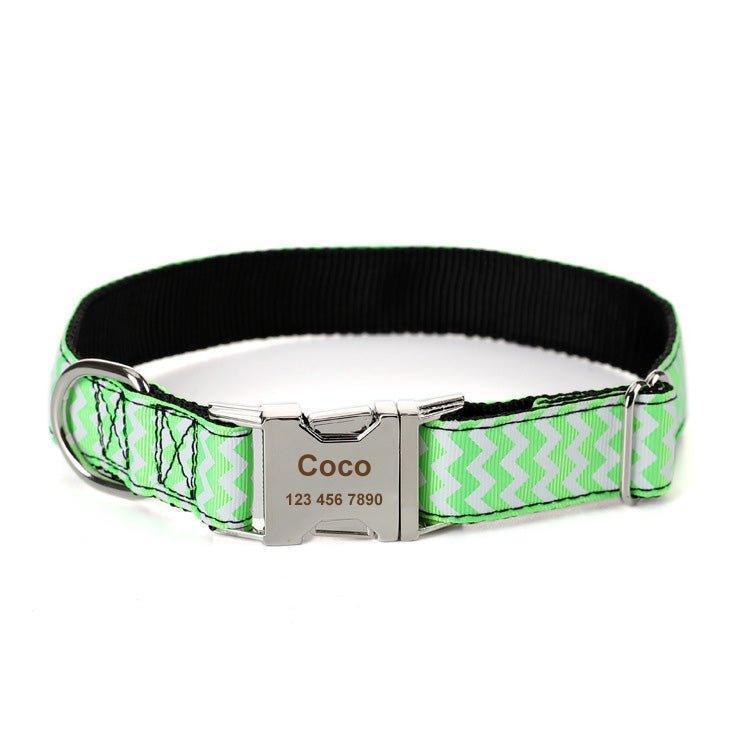 Stripe Personalized Nylon Dog Collar - Engraved Custom Pet Collars - iTalkPet