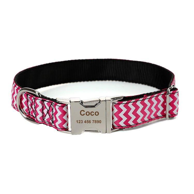 Stripe Personalized Nylon Dog Collar - Engraved Custom Pet Collars - iTalkPet