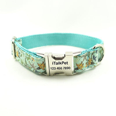 Teal Flower Personalized Dog Collar Set - iTalkPet
