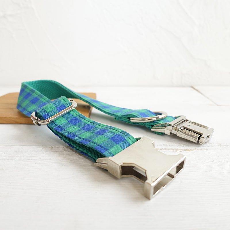 Teal Green Plaid Personalized Dog Collar Set - iTalkPet