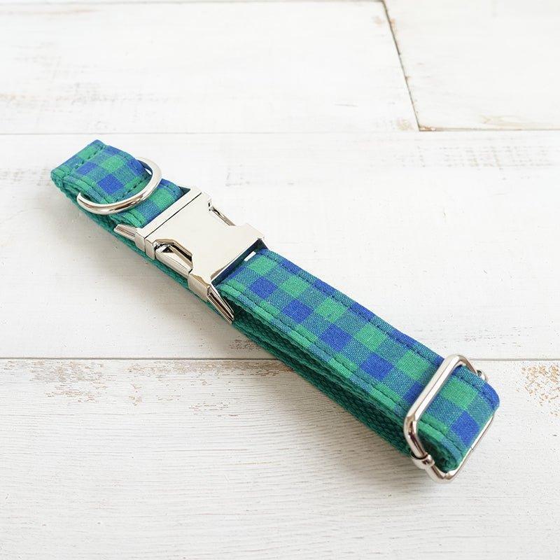 Teal Green Plaid Personalized Dog Collar Set - iTalkPet