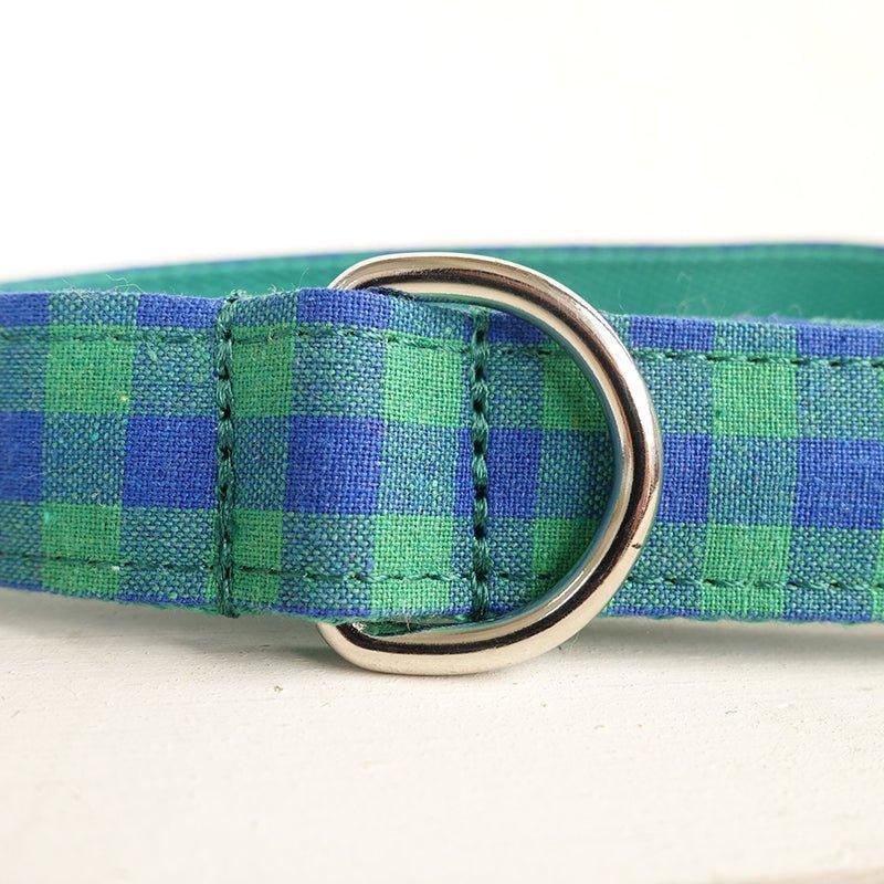 Teal Green Plaid Personalized Dog Collar Set - iTalkPet